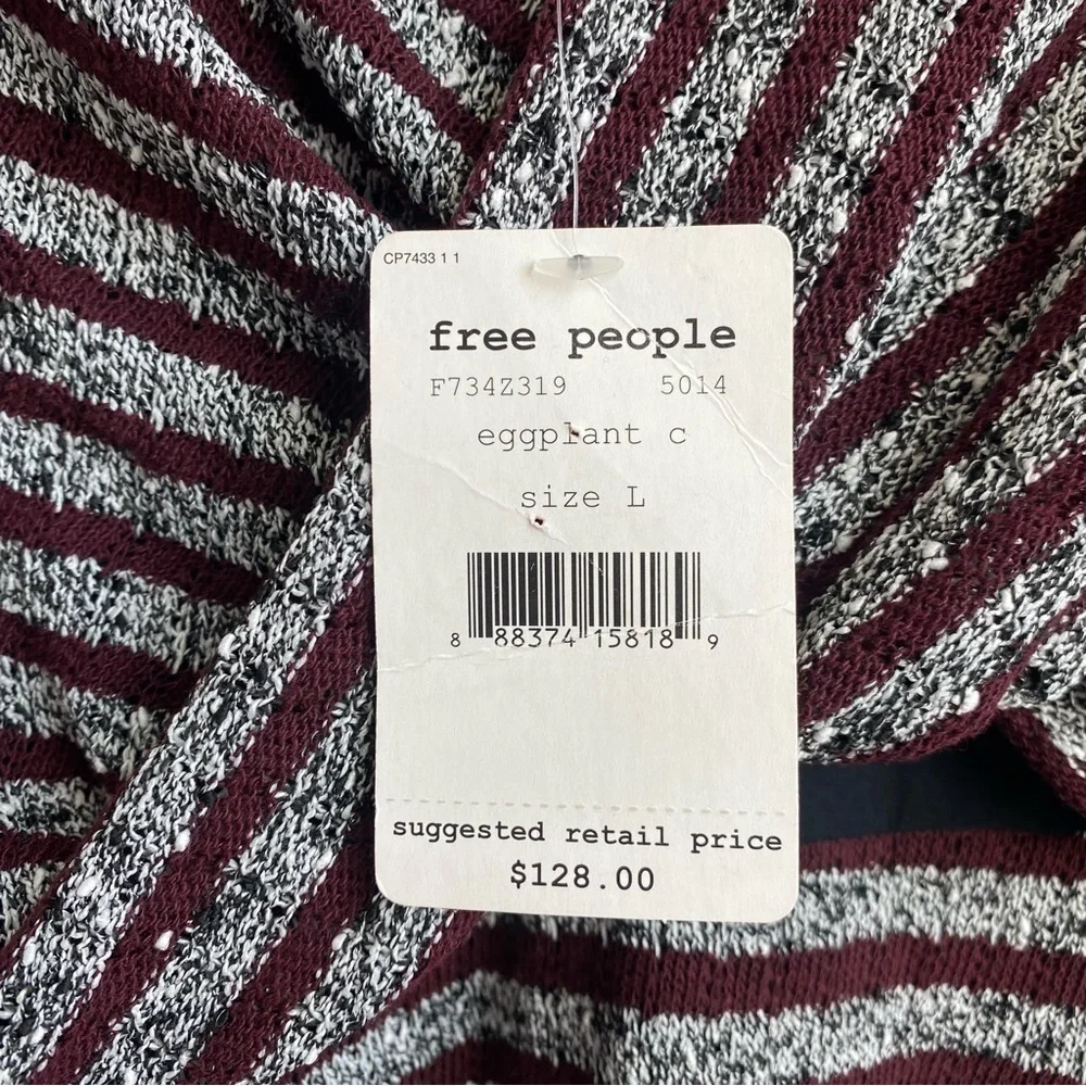 NWT Free People Retro Eggplant Combo 3/4 Sleeve Flare Mini Dress, Size L